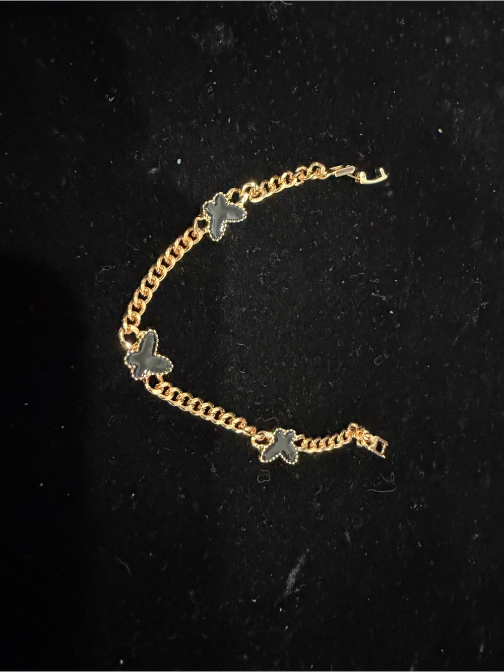 Gold Butterfly Chain Bracelet with Black Enamel Accents Sku17